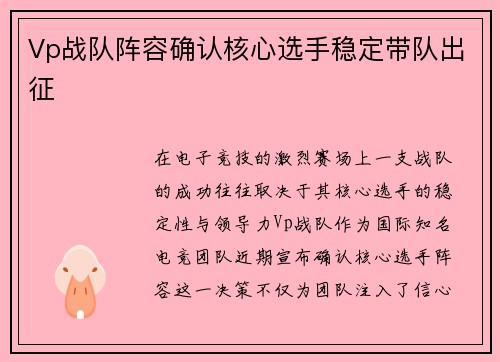 Vp战队阵容确认核心选手稳定带队出征