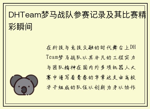 DHTeam梦马战队参赛记录及其比赛精彩瞬间